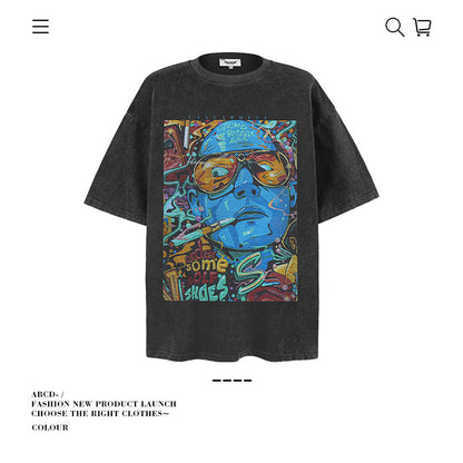 American vintage street T-shirt cotton men loose summer
