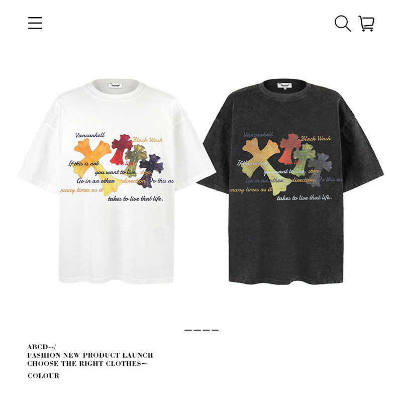 American vintage street T-shirt pure cotton men's and women's summer loose half-sleeves