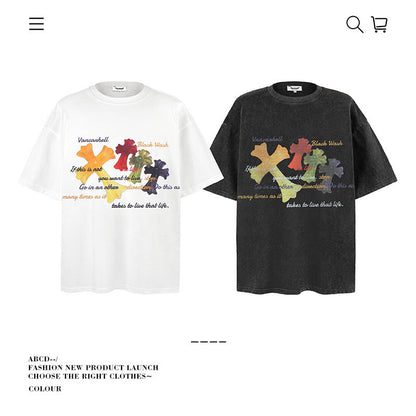 American vintage street T-shirt pure cotton men's and women's summer loose half-sleeves