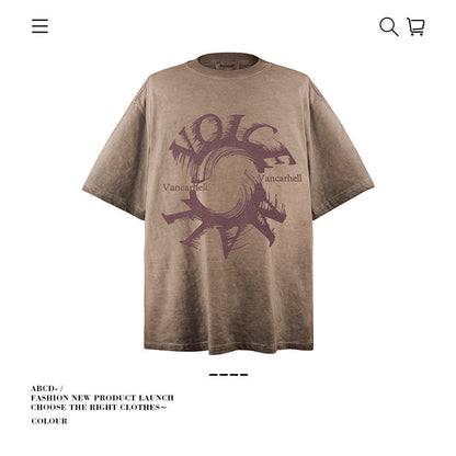American vintage street T-shirt pure cotton retro men's and women's summer loose