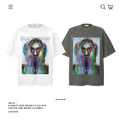 American vintage street T-shirt pure cotton men's and women's summer loose