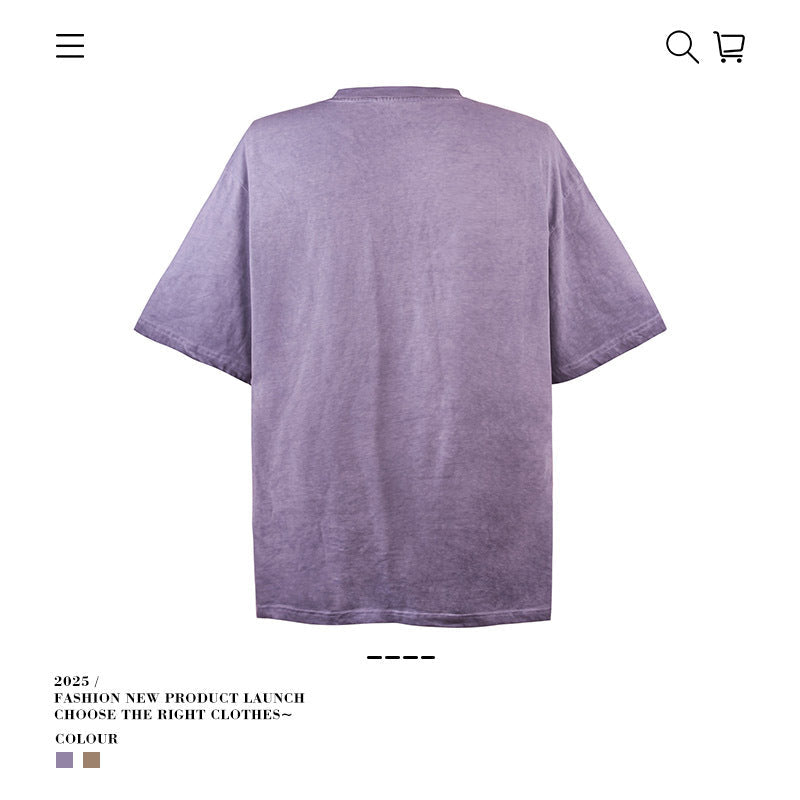 American vintage street T-shirt retro men's summer loose cotton five-quarter sleeves