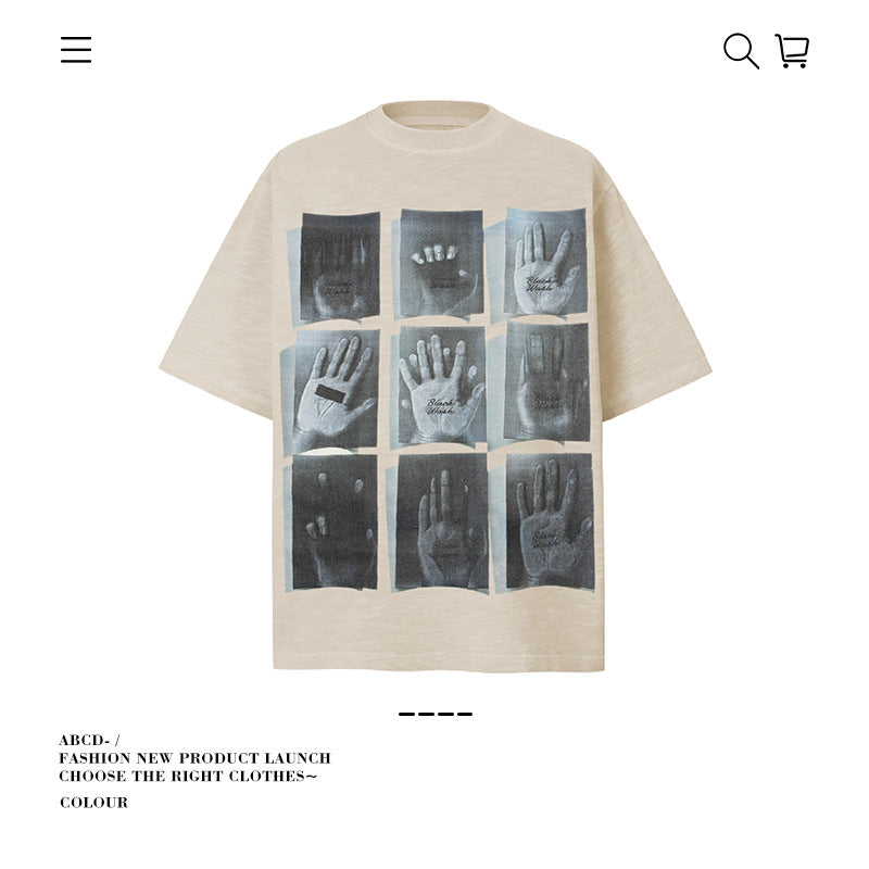 American vintage street T-shirt pure cotton retro men's and women's summer loose