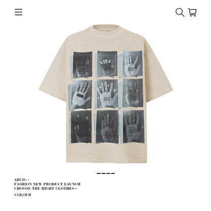 American vintage street T-shirt pure cotton retro men's and women's summer loose