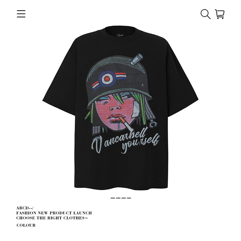 American vintage street T-shirt pure cotton men's and women's summer loose