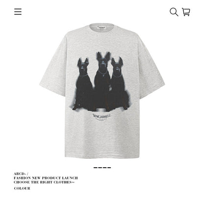 American vintage street T-shirt pure cotton men's and women's summer loose