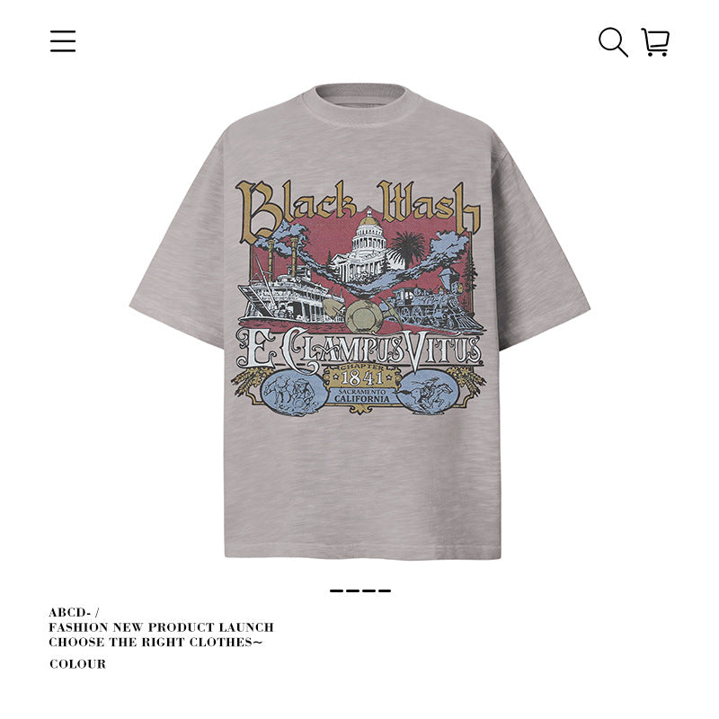 American vintage street T-shirt pure cotton men's and women's summer loose