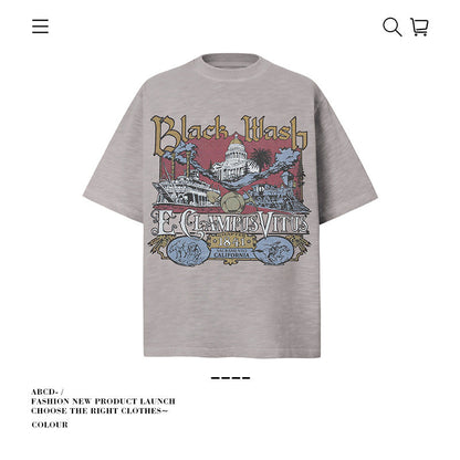 American vintage street T-shirt pure cotton men's and women's summer loose