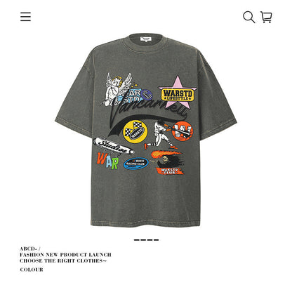 American vintage street T-shirt pure cotton men's and women's summer loose