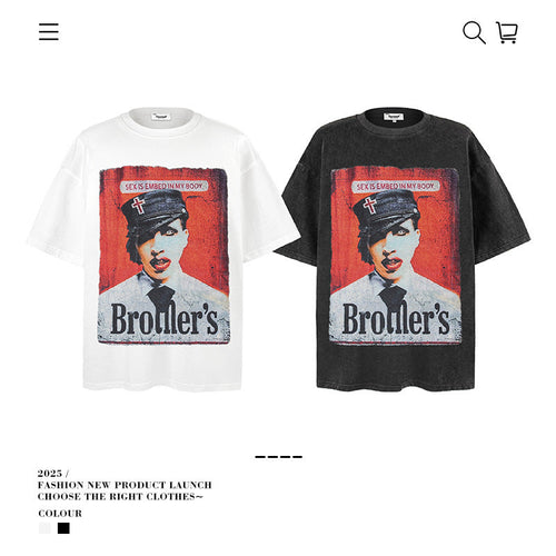 American vintage street T-shirt pure cotton retro men's and women's summer loose half sleeves