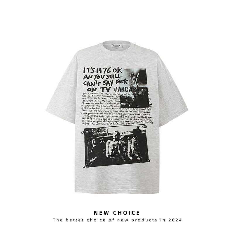 American vintage street T-shirt retro men's summer loose casual half-sleeved shirt