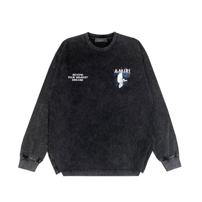 Amiri Long-Sleeve Shirt Pigeon Pattern Vintage Long Sleeve T-shirt