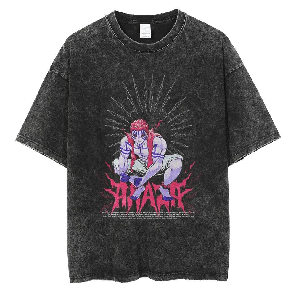 2024Men Vintage Black T Shirt Streetwear Harajuku Anime Print