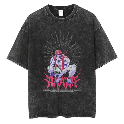 2024Men Vintage Black T Shirt Streetwear Harajuku Anime Print