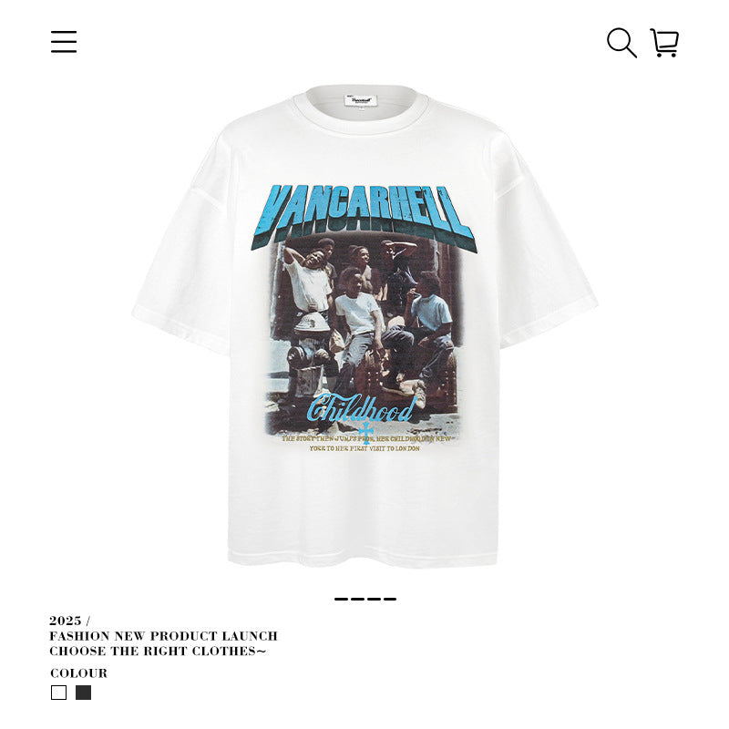 American vintage street T-shirt retro men's loose top