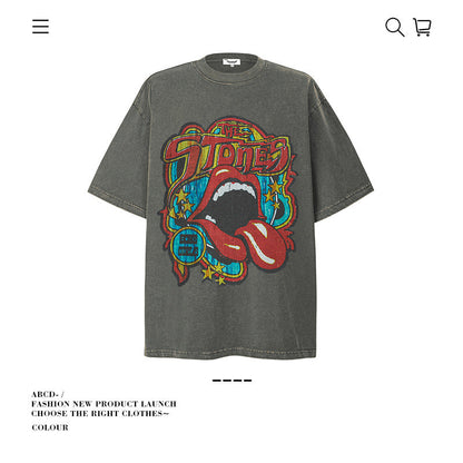 American vintage street T-shirt pure cotton retro men's and women's summer loose