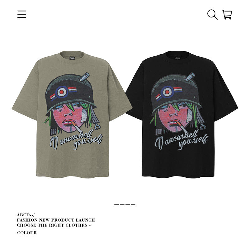 American vintage street T-shirt pure cotton men's and women's summer loose