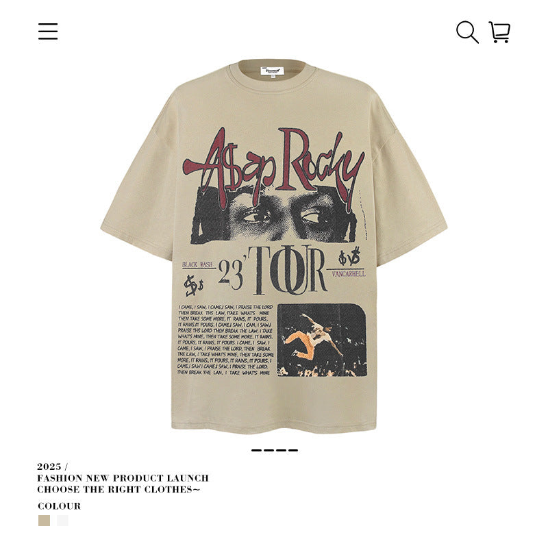 American vintage street T-shirt loose cotton summer retro men's wear