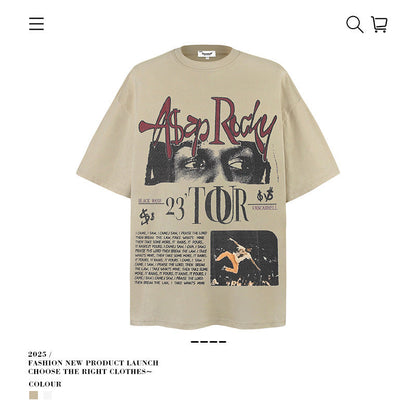 American vintage street T-shirt loose cotton summer retro men's wear