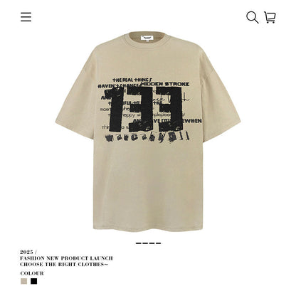 American vintage street T-shirt pure cotton retro men's and women's summer loose