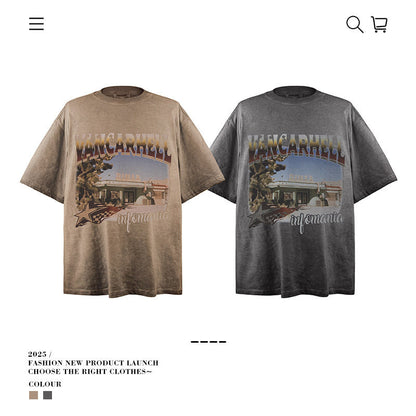 American vintage street T-shirt retro men's loose casual half sleeve