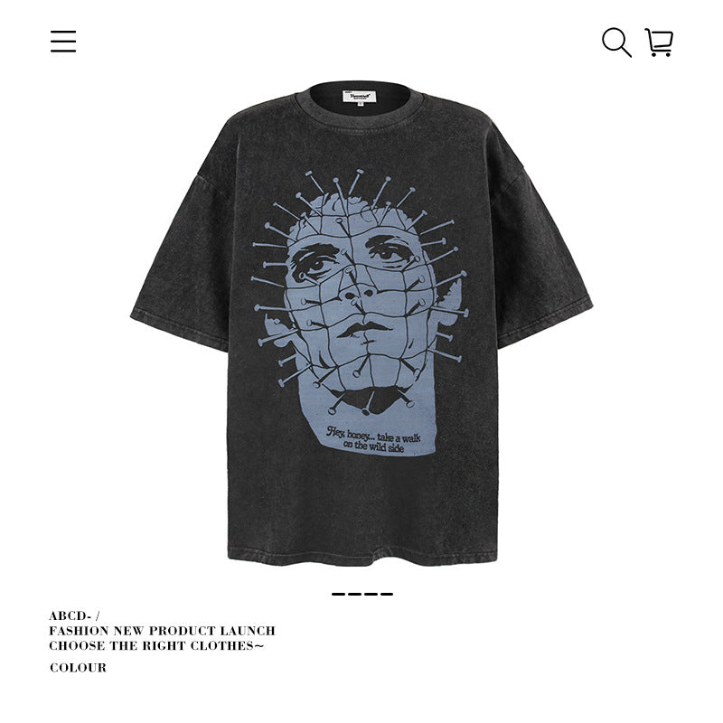 American vintage street T-shirt pure cotton men's and women's summer loose