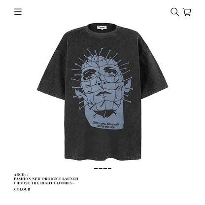 American vintage street T-shirt pure cotton men's and women's summer loose