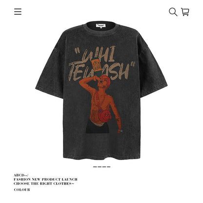 American vintage street T-shirt pure cotton retro men's and women's summer loose
