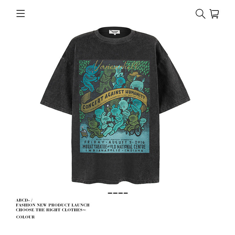 American vintage street T-shirt pure cotton men's and women's summer loose