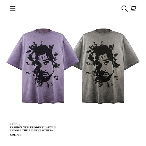 American vintage street T-shirt pure cotton retro men's and women's summer loose