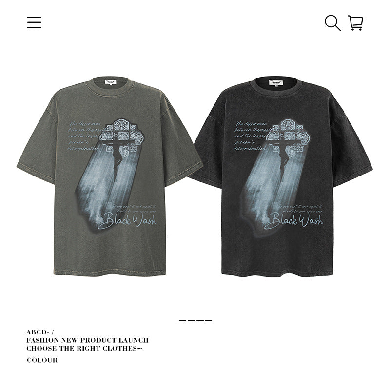 American vintage street T-shirt pure cotton retro men's and women's summer loose half sleeves