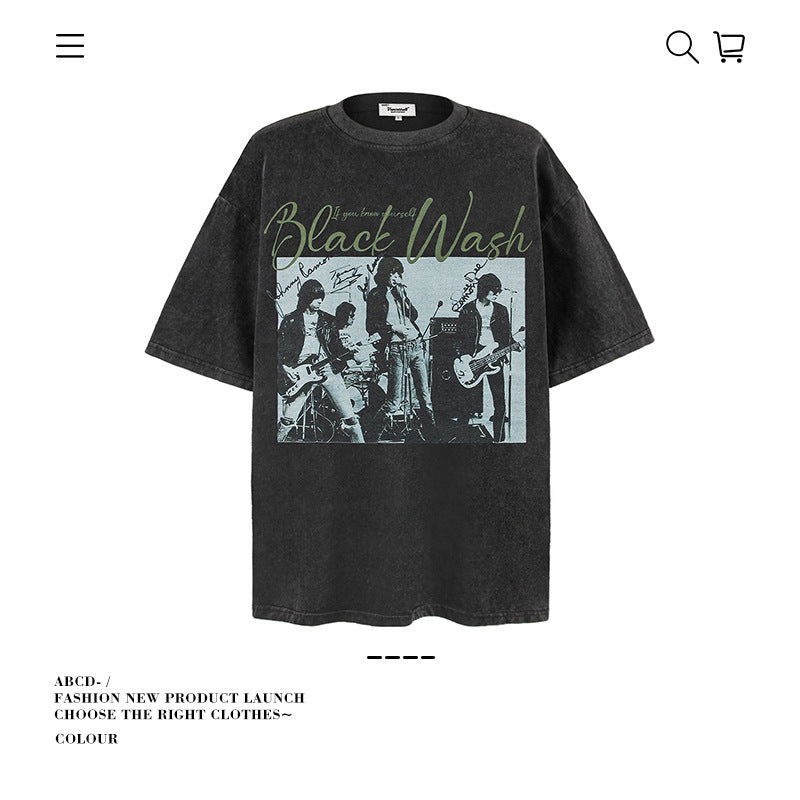 American vintage street T-shirt pure cotton retro men's and women's summer loose