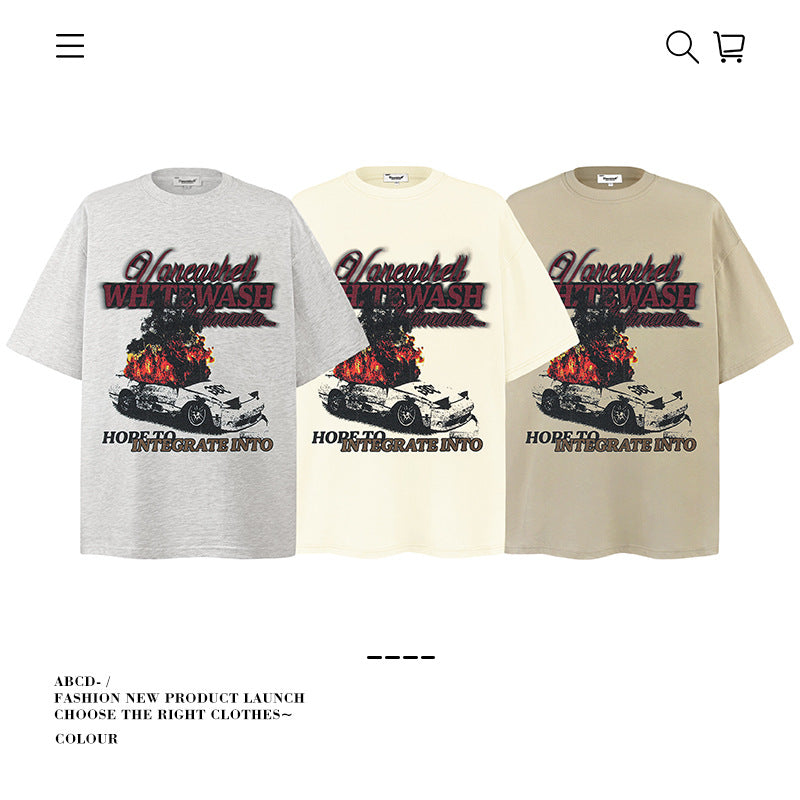 American vintage street T-shirt pure cotton retro men's and women's summer loose