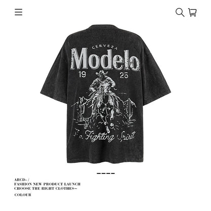American vintage street T-shirt pure cotton retro men's and women's summer loose