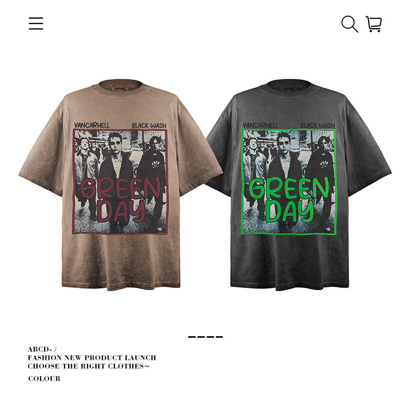 American vintage street T-shirt pure cotton retro men's and women's summer loose