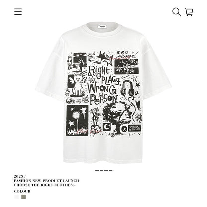 American vintage street T-shirt vintage cotton summer boys loose