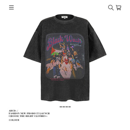 American vintage street T-shirt pure cotton retro men's and women's summer loose half sleeves