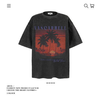 American vintage street T-shirt summer men's loose pure cotton