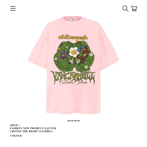 American vintage street T-shirt pure cotton men's and women's summer loose