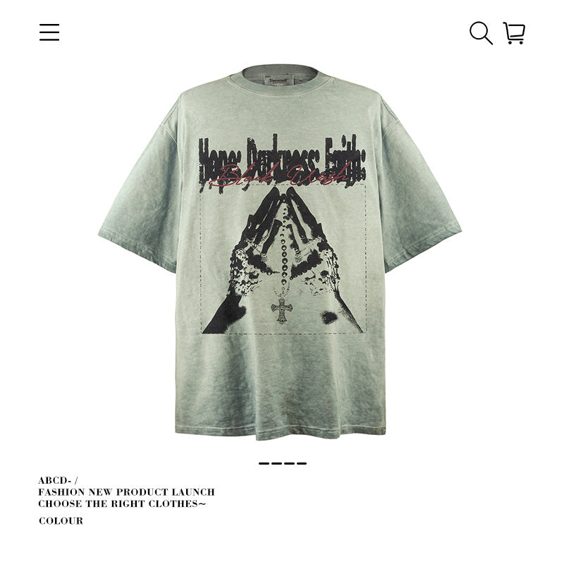 American vintage street T-shirt pure cotton retro men's and women's summer loose