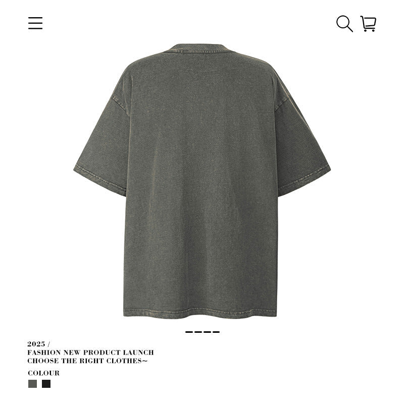 American vintage street T-shirt pure cotton retro men's and women's summer loose half sleeves