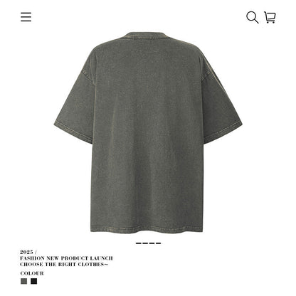 American vintage street T-shirt pure cotton retro men's and women's summer loose half sleeves