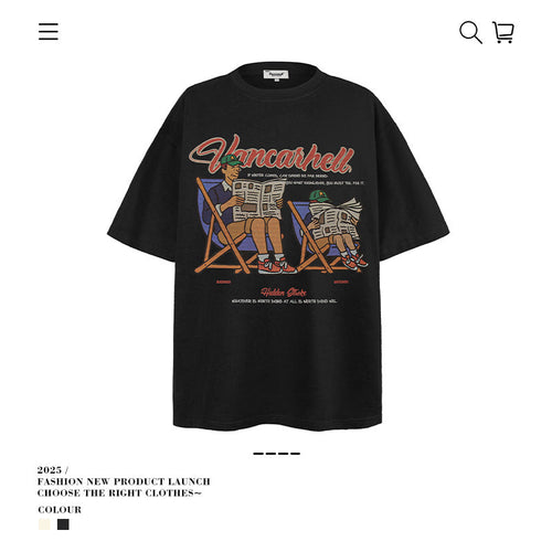 American vintage street T-shirt cartoon character print men's summer loose half sleeve