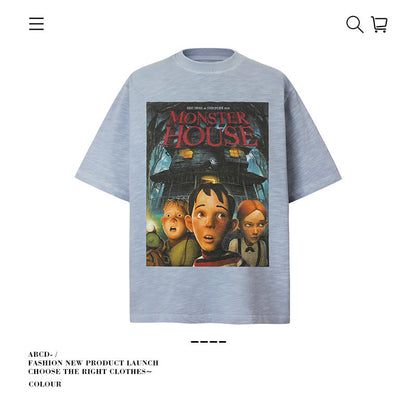 American vintage street T-shirt pure cotton retro men's and women's summer loose