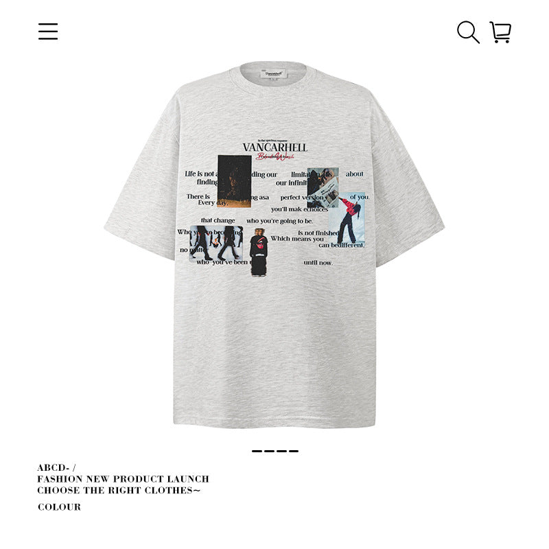 American vintage street T-shirt pure cotton retro men's and women's summer loose half sleeves