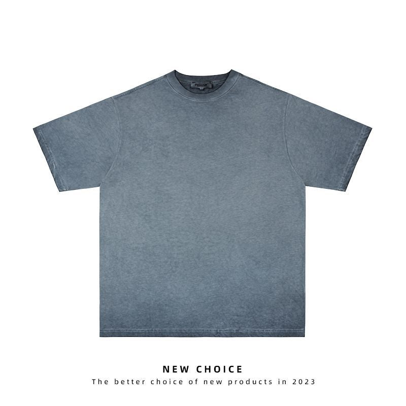 American vintage street T-shirt retro solid color men's loose half-sleeve shirt