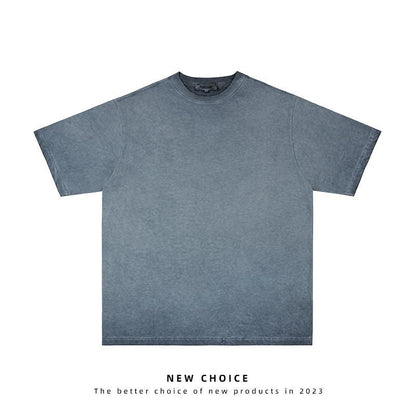 American vintage street T-shirt retro solid color men's loose half-sleeve shirt