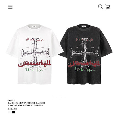 American vintage street T-shirt pure cotton men's and women's summer loose retro