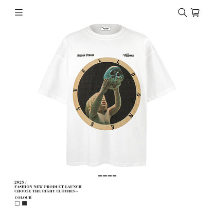 American vintage street T-shirt men's summer loose