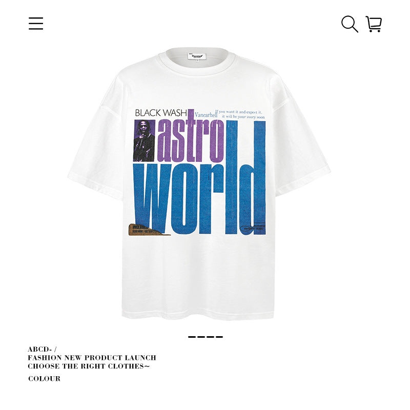 American vintage street T-shirt pure cotton retro men's and women's summer loose
